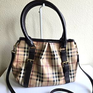 Burberry Haymarket Check Top Handle Bag Brown